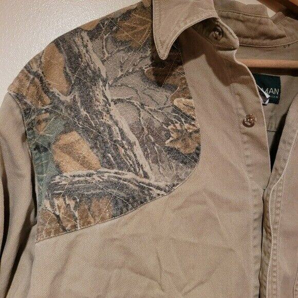 Vtg Camo Button Up Shirt Mens XL Hunting Shacket Beige Workwear Fishing Gorpcore - Picture 3 of 12